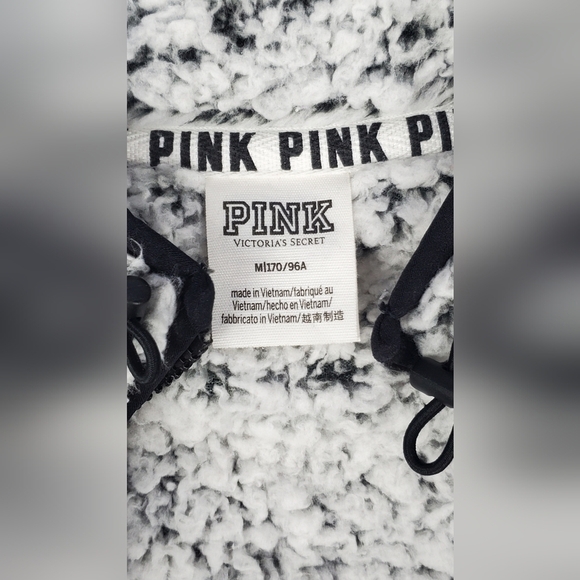 PINK‎ fuzzy Fluffy quarter zip Pullover Teddy Grey Women's Sweater Size M - Picture 6 of 10